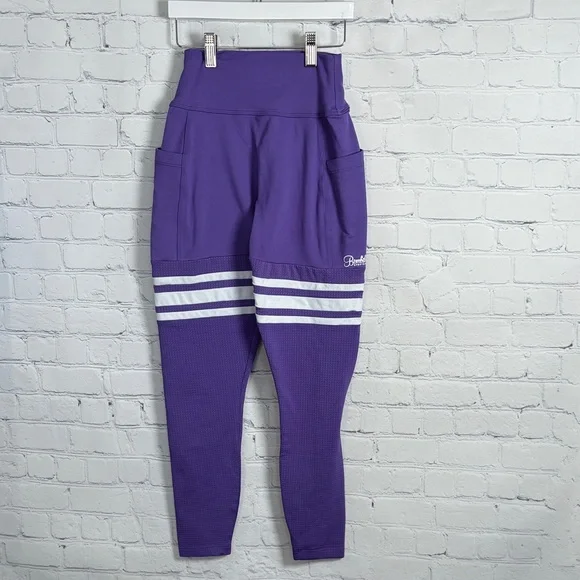 BOMBSHELL Sportswear Perform Purple with White Stripe Leggings size medium - Picture 2 of 8